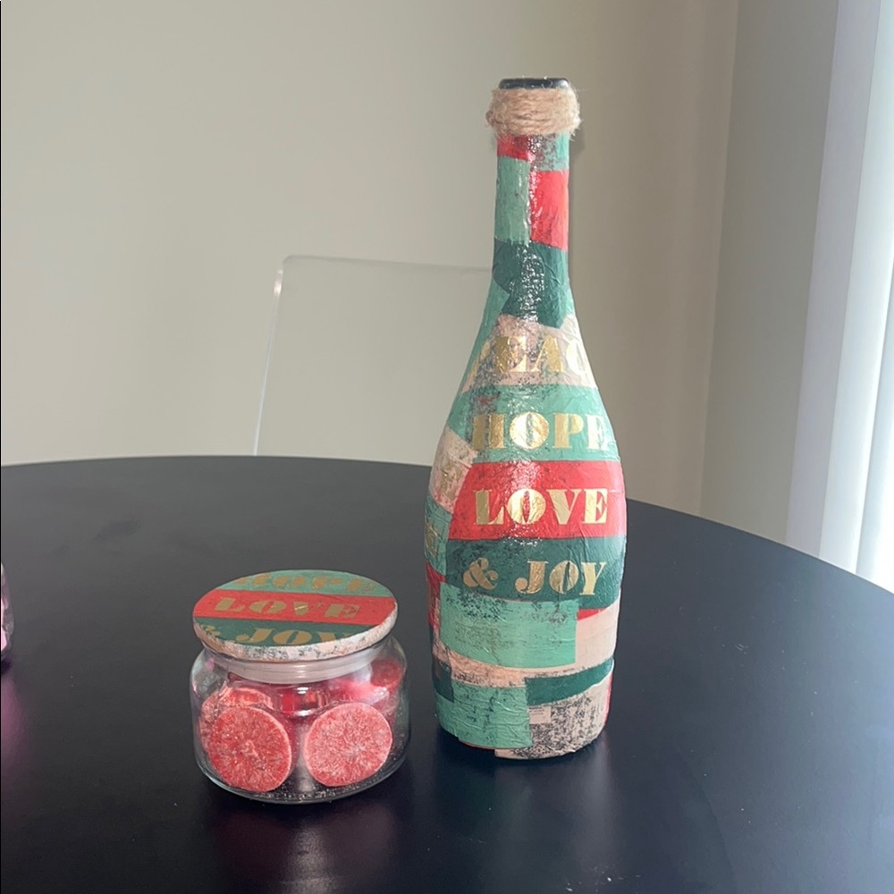 Colorful Decorative Bottle and Jar Set with candle melts.